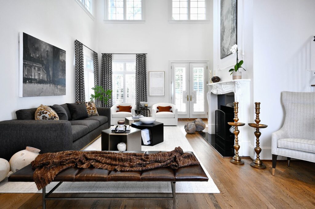 Living room with black accented furniture